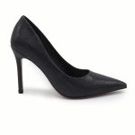Black Textured Python-Effect Pointed-Toe Stiletto Heels