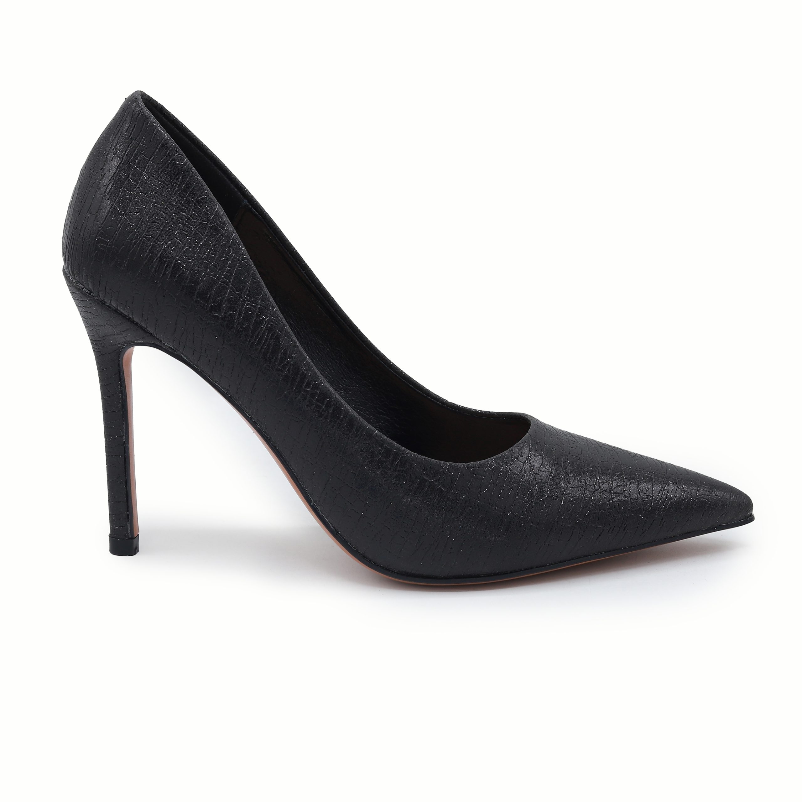 8108147 Black Textured Python-Effect Pointed-Toe Stiletto Heels - Image 1