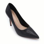 Black Textured Python-Effect Pointed-Toe Stiletto Heels - Image 3