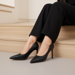 Black Textured Python-Effect Pointed-Toe Stiletto Heels - Image 4